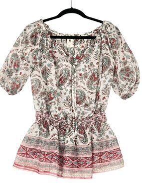 Needle & Thread Floral Chiffon Boho Top Sz S Sheer Feminine Romantic